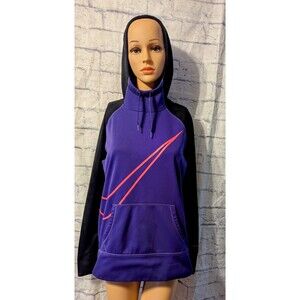 Nike Center Swoosh Hoodie Sweatshirt Womens L Therma-Fit Purple Thumbhole Cuffs